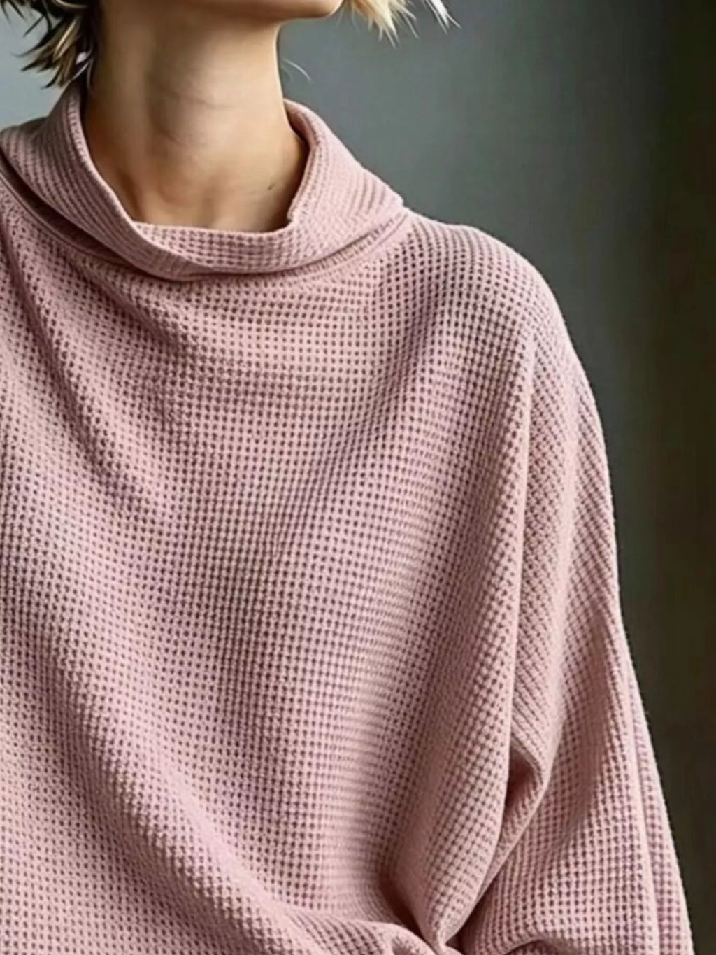 Full Size Oversized Waffle Knit Mock Neck T-Shirt Plus Size