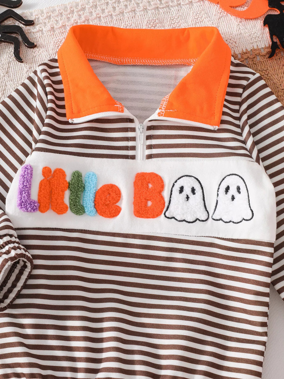 Children's Little Boo Halloween Striped Quarter-Zip Sweatshirt