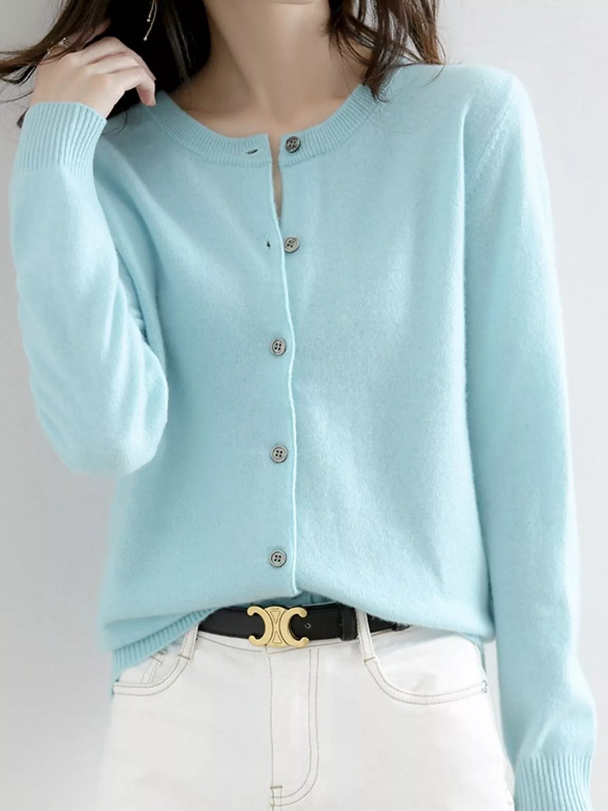 Crew-Neck Button-Down Cardigan