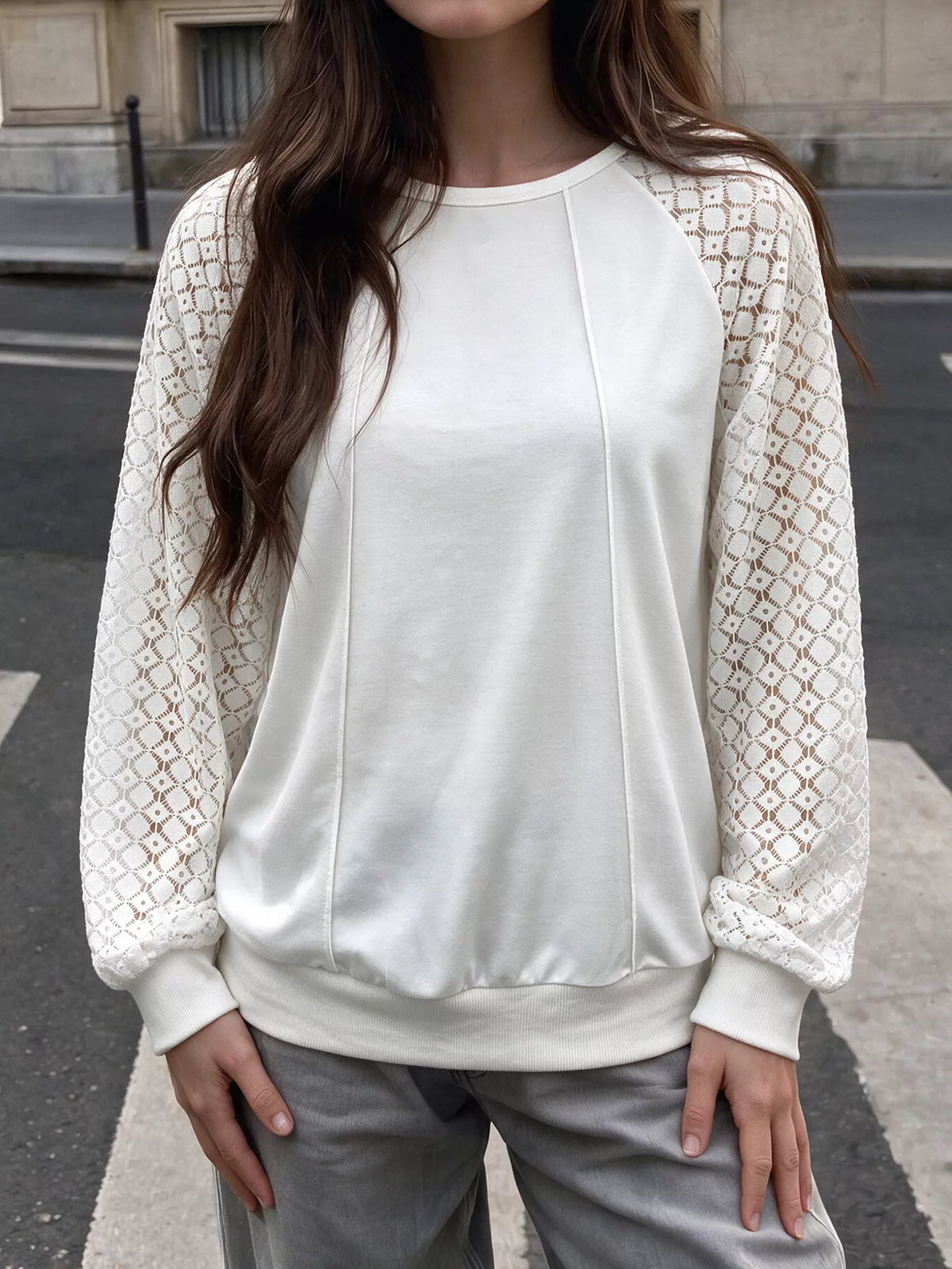 Lace Raglan Sleeve Sweatshirt