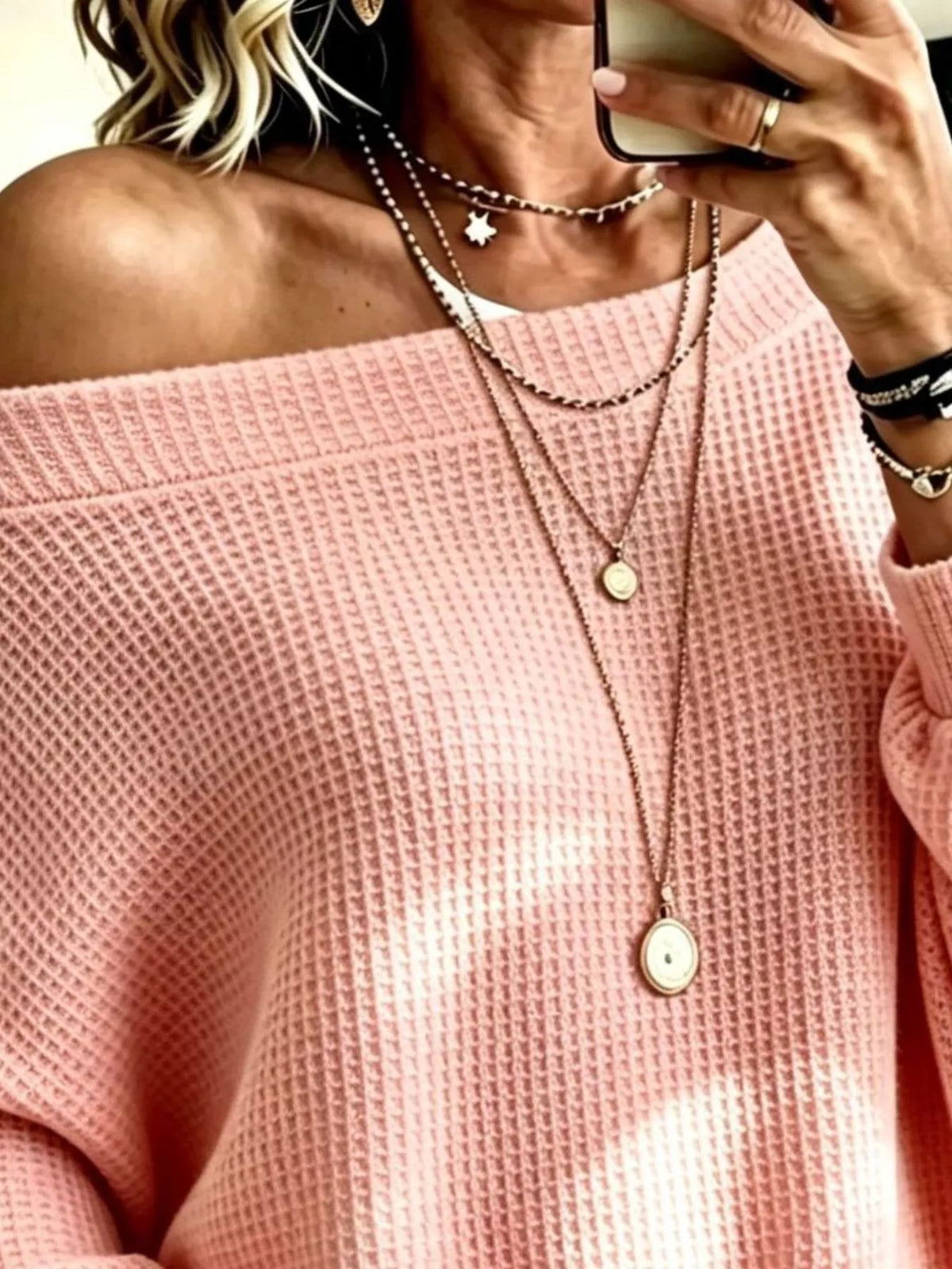Full Size Waffle Knit Boat Neck Sweatshirt Plus Size