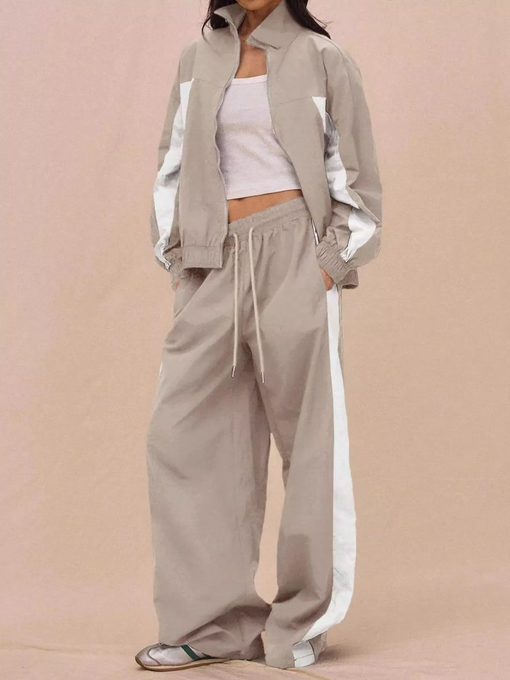 Color-Block Tracksuit and Wide-Leg Pants Set
