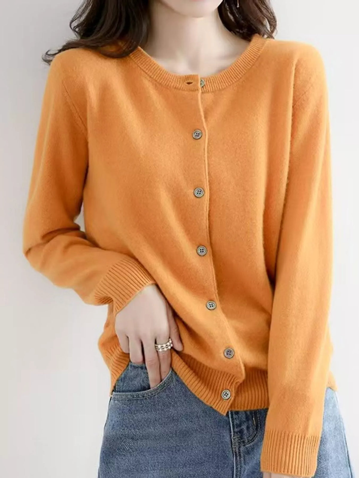 Crew-Neck Button-Down Cardigan