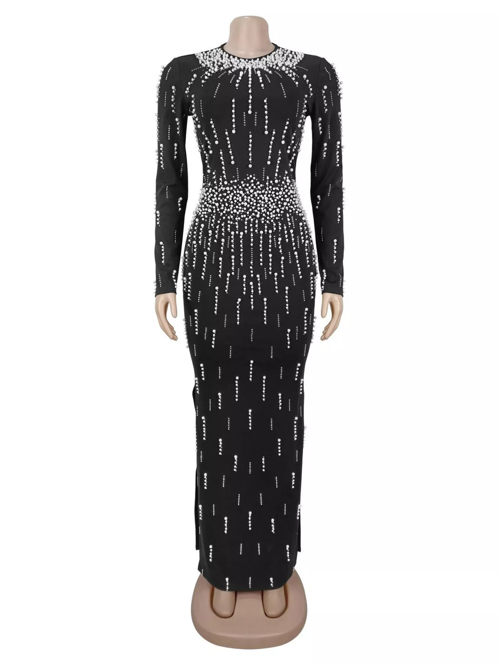 Pearl Detail Long Sleeve Maxi Dress