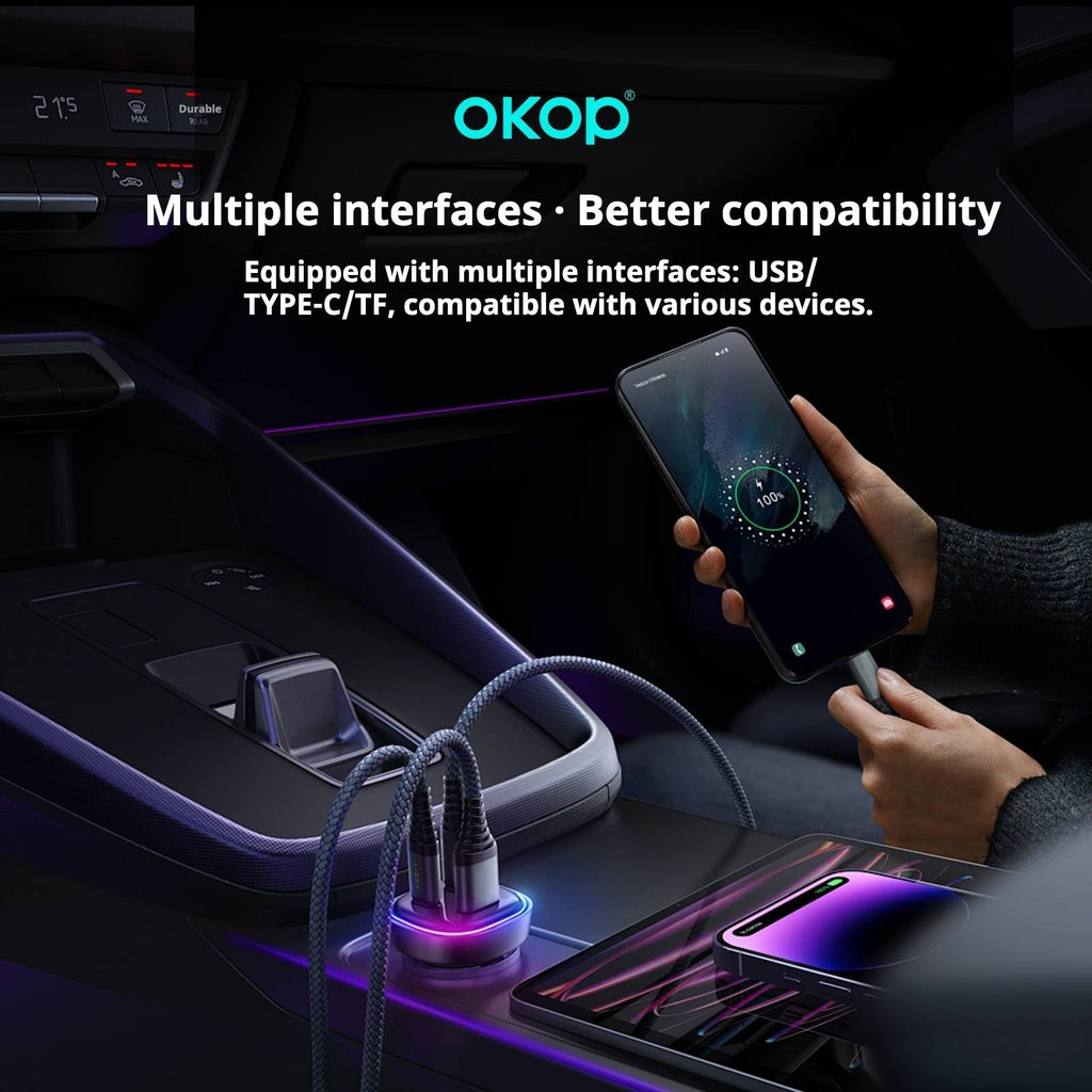 KP-C100 Wholesale Super-Fast Car Chargers MP3 Players Multi-Port USB Type-C In Stock