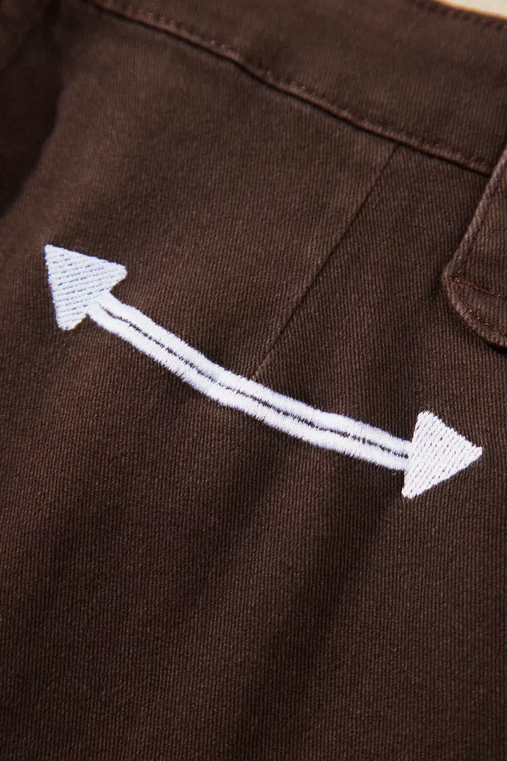Western Colorblock Pockets Button Fly Decorative Belt Loops Straight Leg Jeans