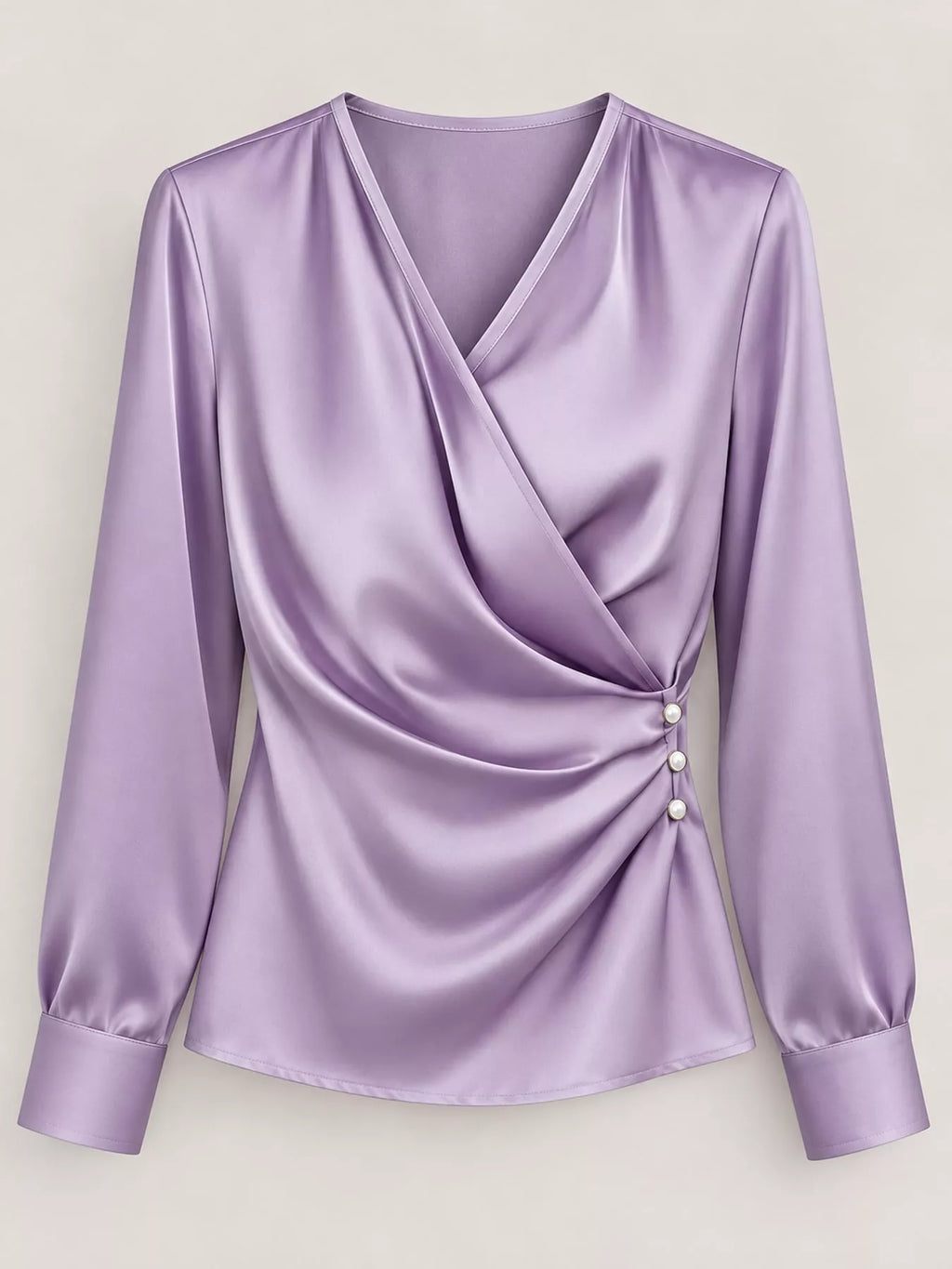 Satin Surplice Long Sleeve Blouse