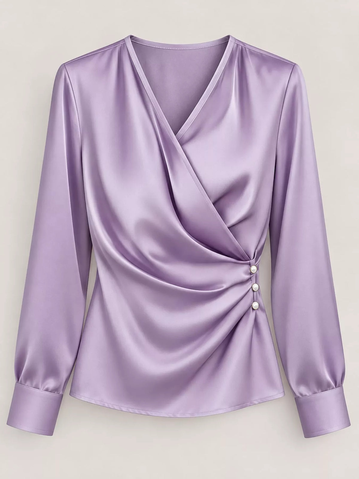 Satin Surplice Long Sleeve Blouse