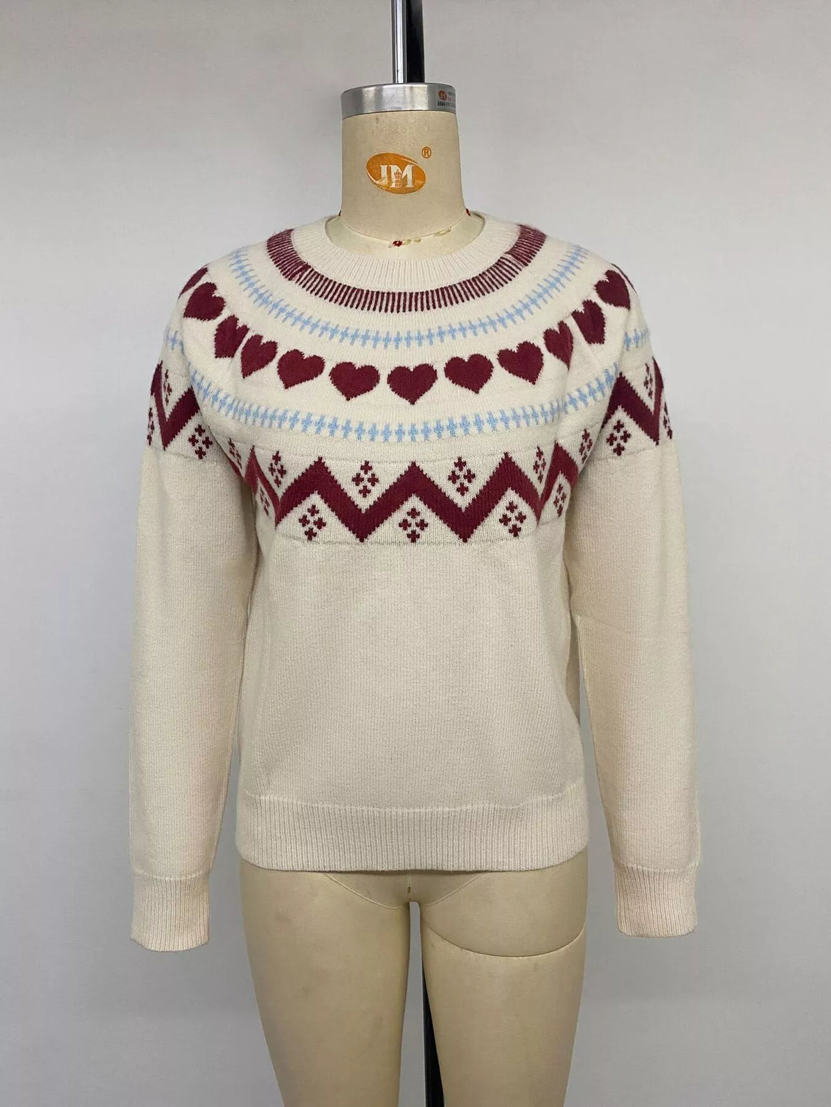 Heart-Patterned Crew Neck Sweater