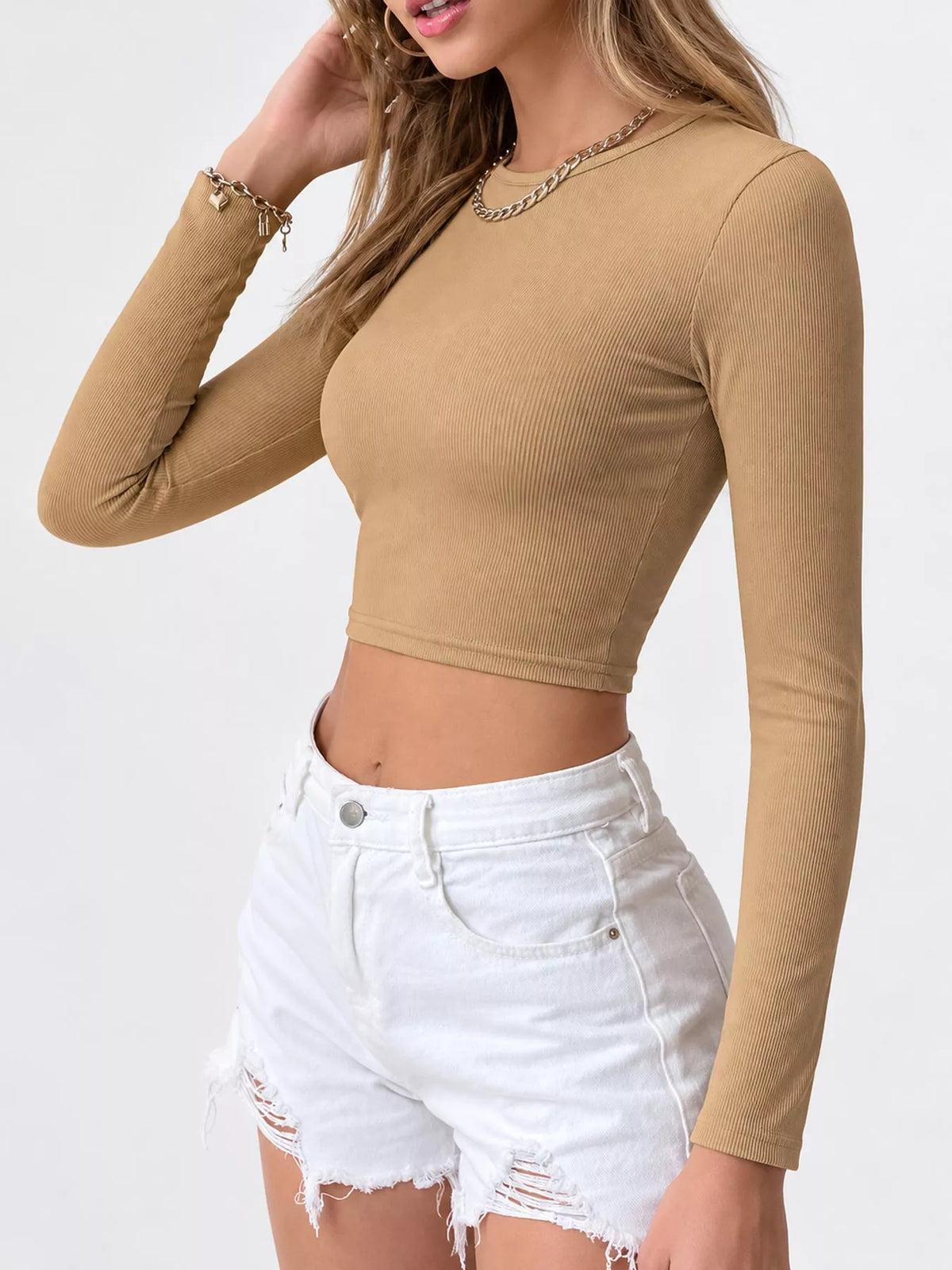 Cutout Back Long Sleeve Crop T-Shirt