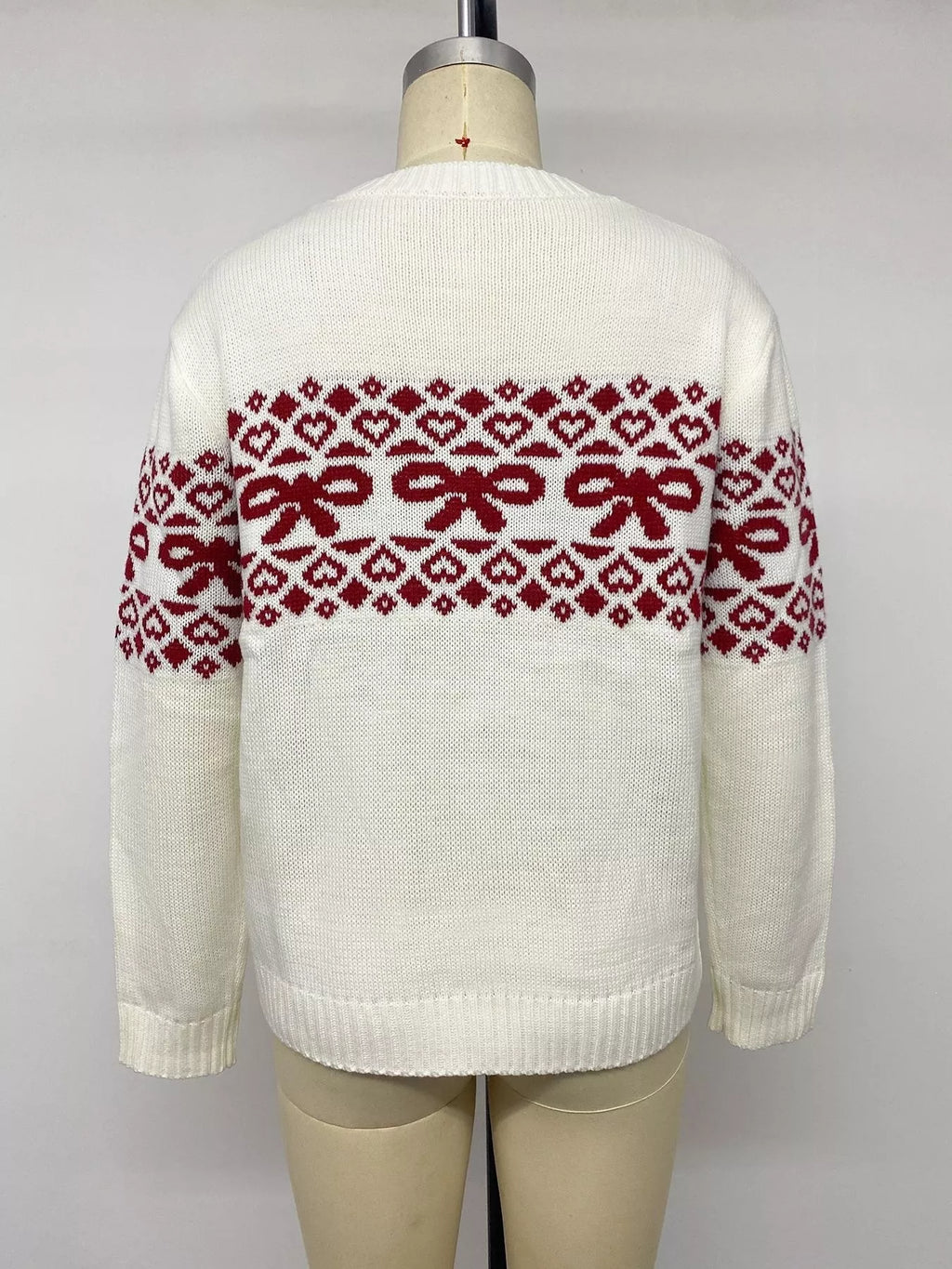 Bow Pattern Long Sleeve Christmas Sweater