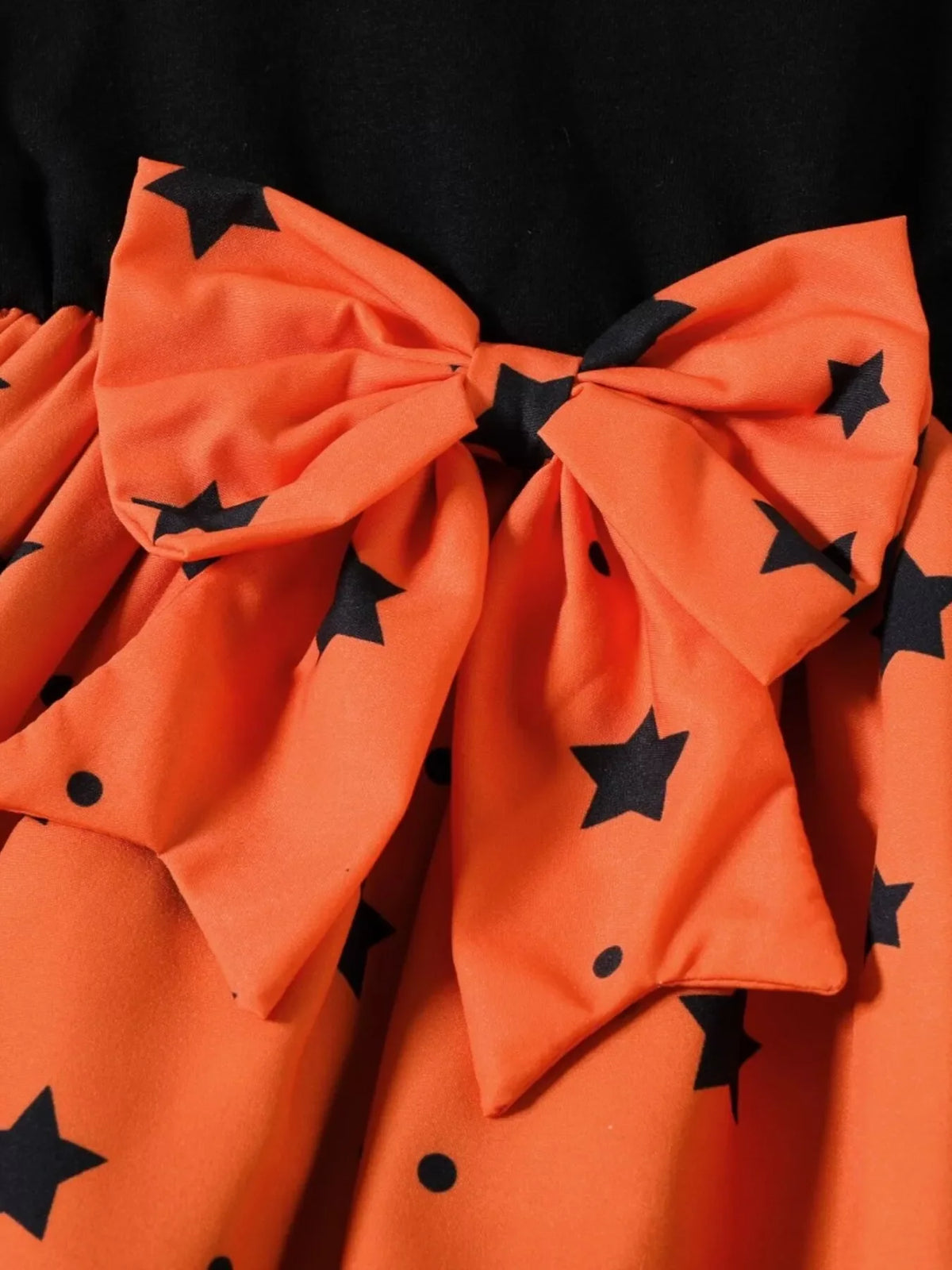Children's Halloween Pumpkin Print Bowknot Long Sleeve Dress