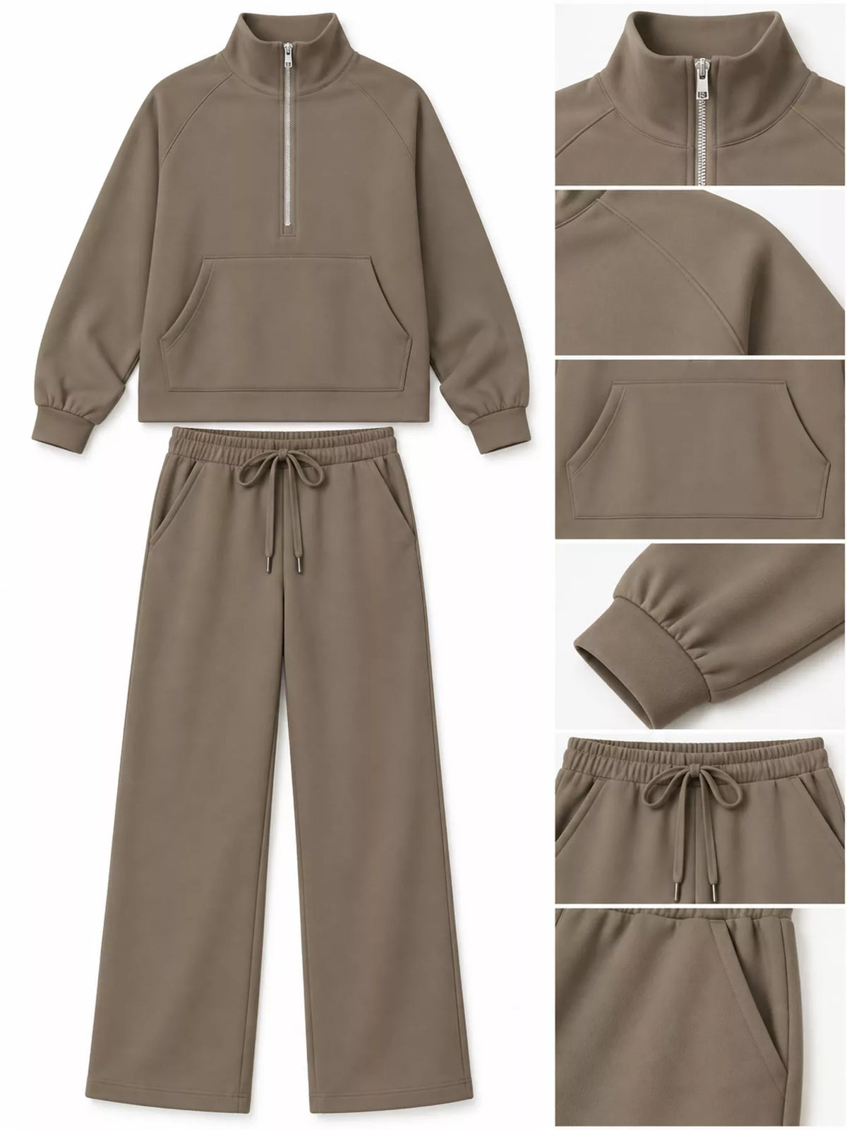 Half-Zip Sweatshirt and Wide-Leg Pants Set
