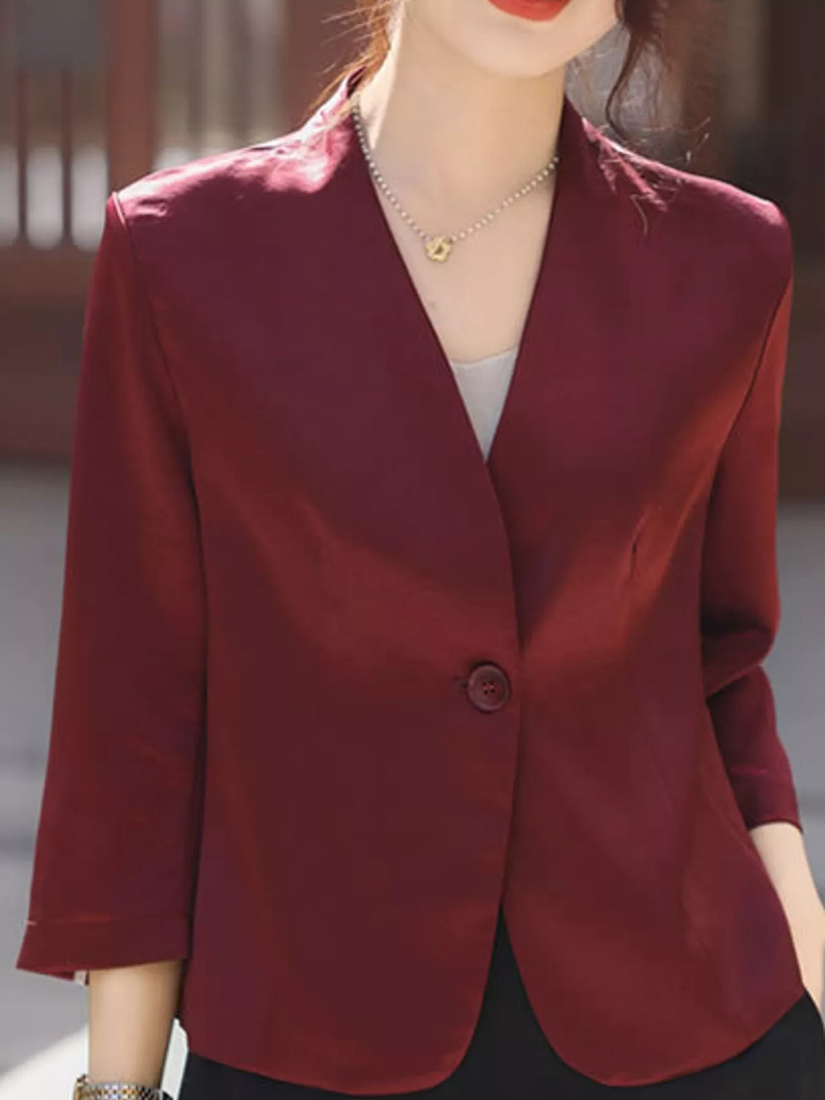 Plus Size Three-Quarter Sleeve One Button Blazer