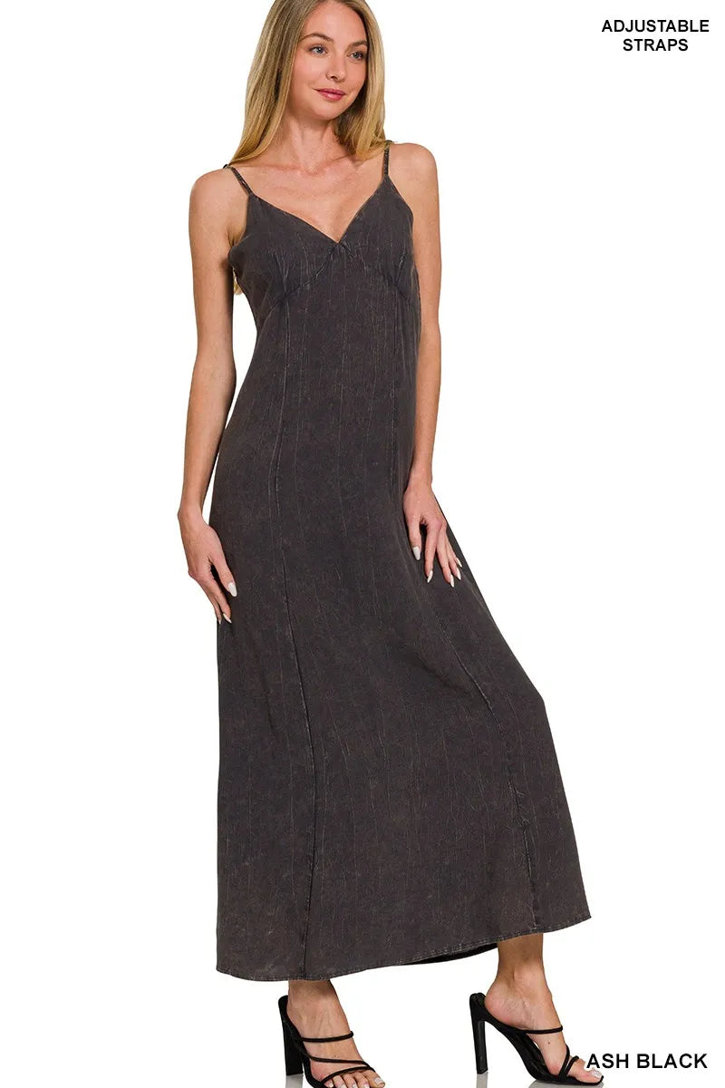 Mineral-Washed Rayon Challis Maxi Cami Dress