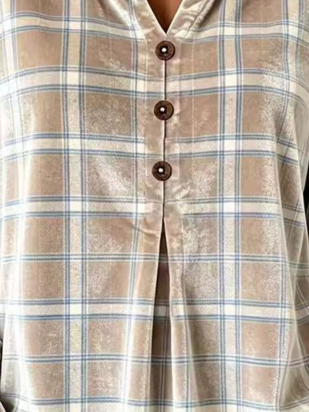 Full Size Plaid Velvet Flounce Sleeve Blouse Plus Size