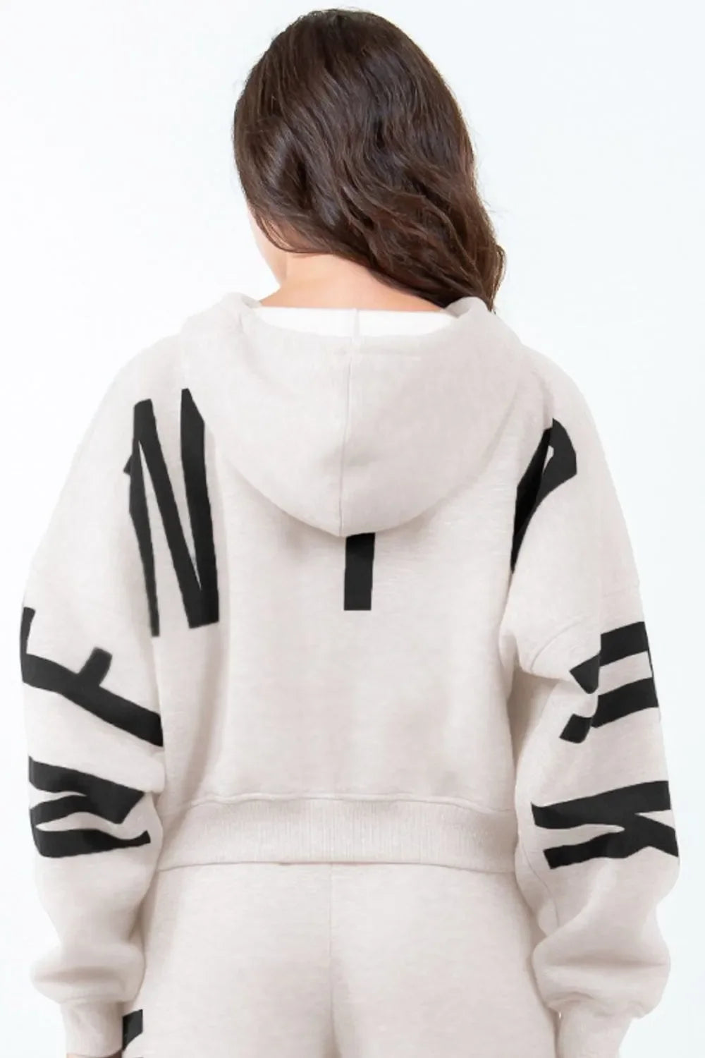 Cropped Letter Graphic Hoodie with Drawstring