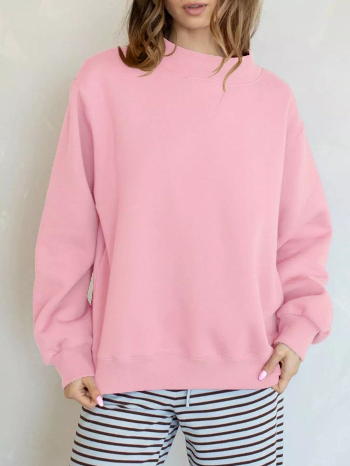 Oversized Mock Neck Dropped Shoulder Sweatshirt