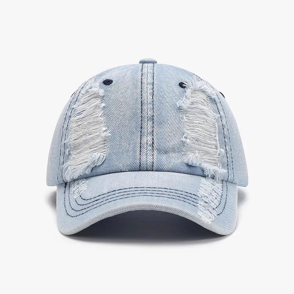 Light Blue Denim Distressed Adjustable Dad Baseball Cap