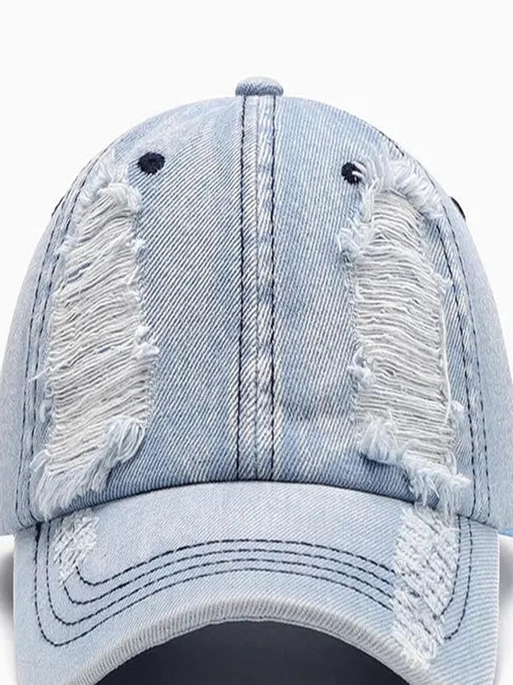 Light Blue Denim Distressed Adjustable Dad Baseball Cap