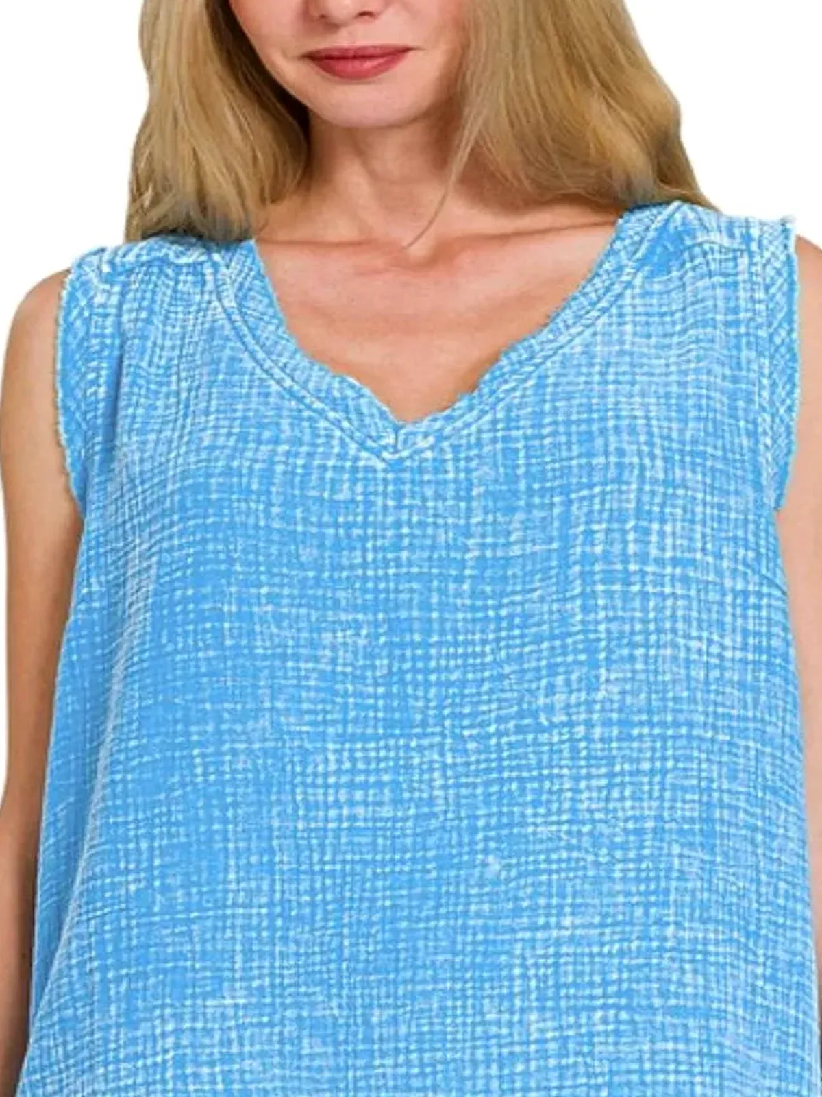 Double Gauze Raw Edge Acid Washed Tank Top in Deep Sky