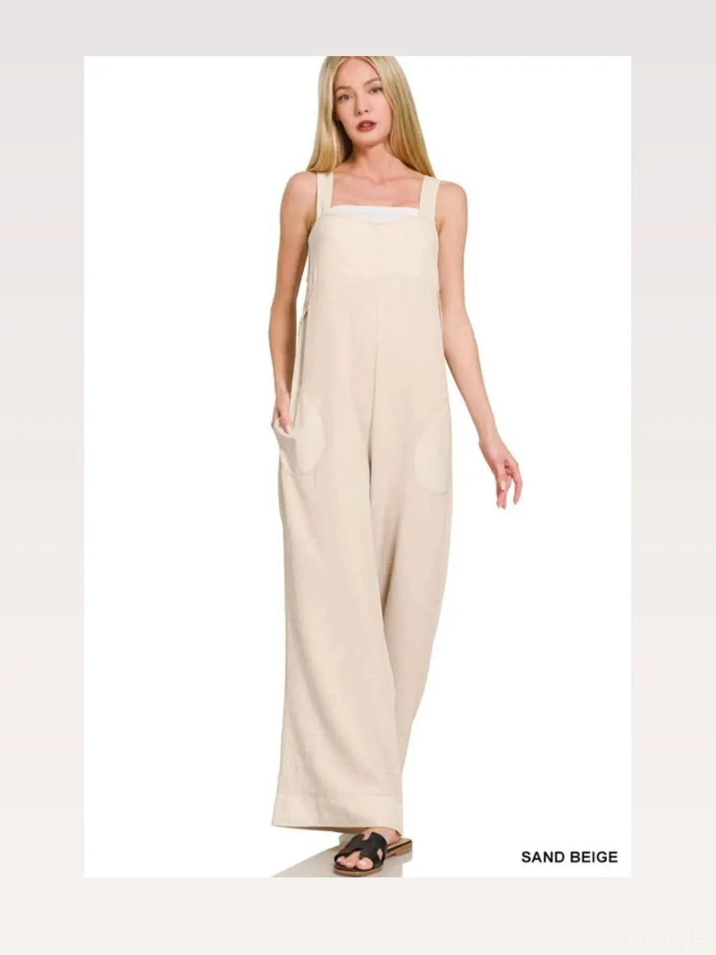 Double Gauze Washed Wide Leg Overalls with Pockets