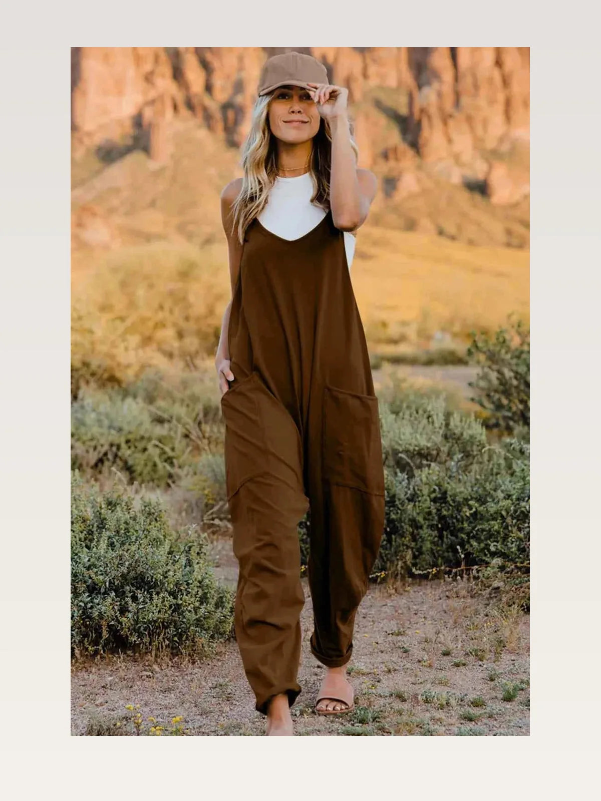 V-Neck Sleeveless Stretch Jumpsuit with Side Pockets