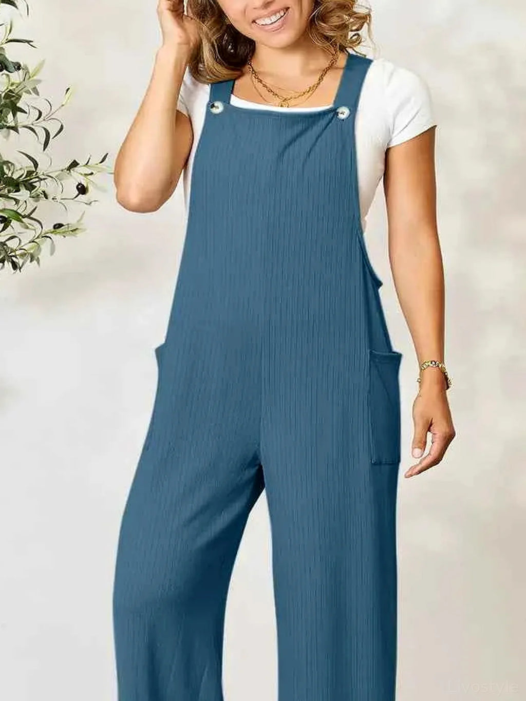 Full-Length Wide Strap Overalls with Pockets