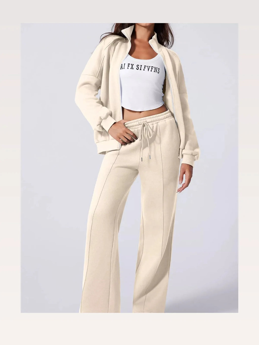 Drop Shoulder Zip-Up Jacket and Drawstring Pants Active Set