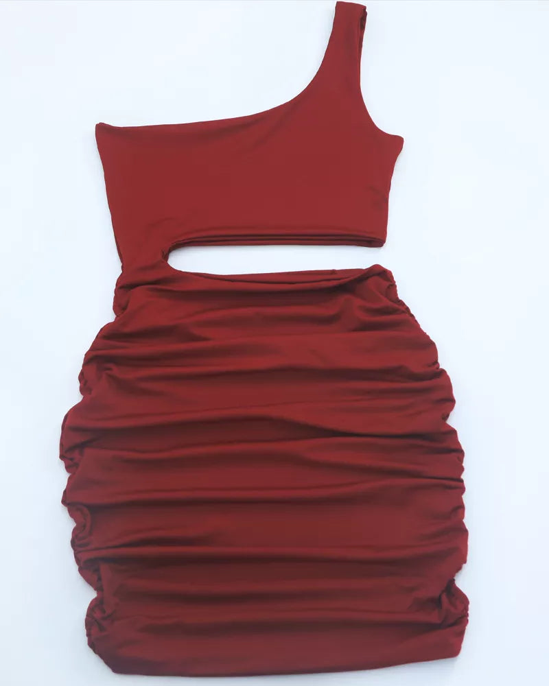 One-Shoulder Cutout Ruched Bodycon Mini Dress