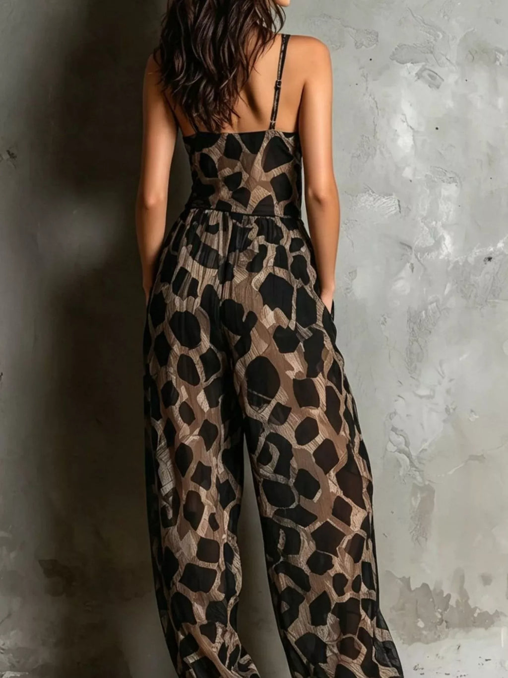 Geometric Print Wide-Leg Jumpsuit with Front Tie Detail