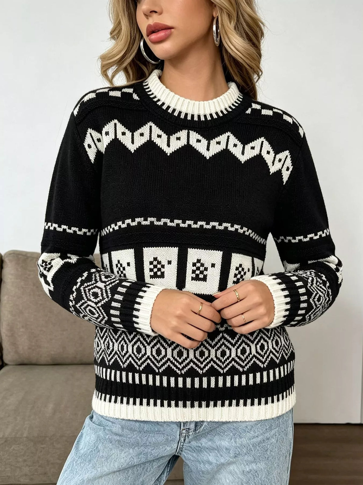 Christmas Festive Fair Isle Patterned Crew Neck Sweater