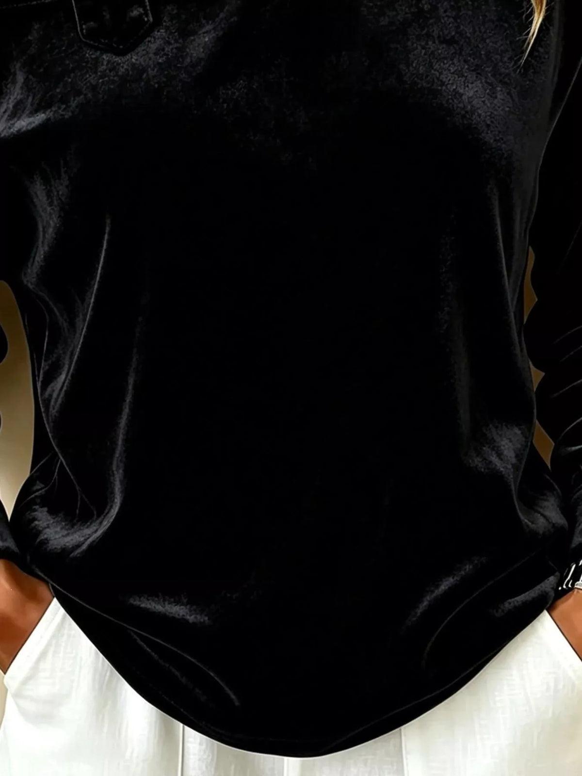 Full Size Velvet Asymmetrical Neck Sweatshirt with Buckle Detail Plus Size