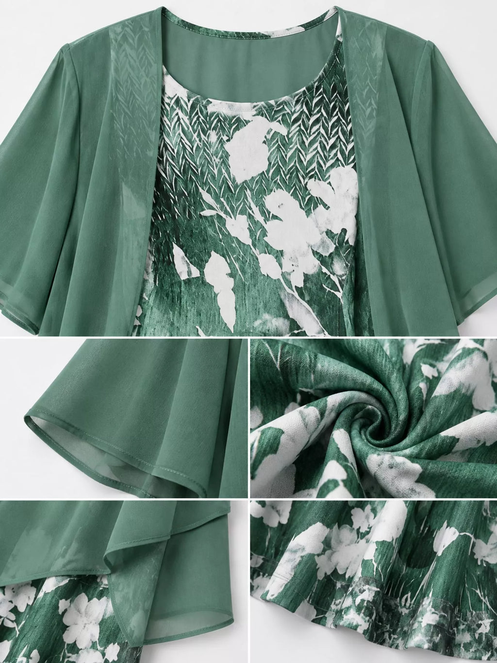 Full Size Floral Print Midi Dress and Chiffon Cardigan Set Plus Size