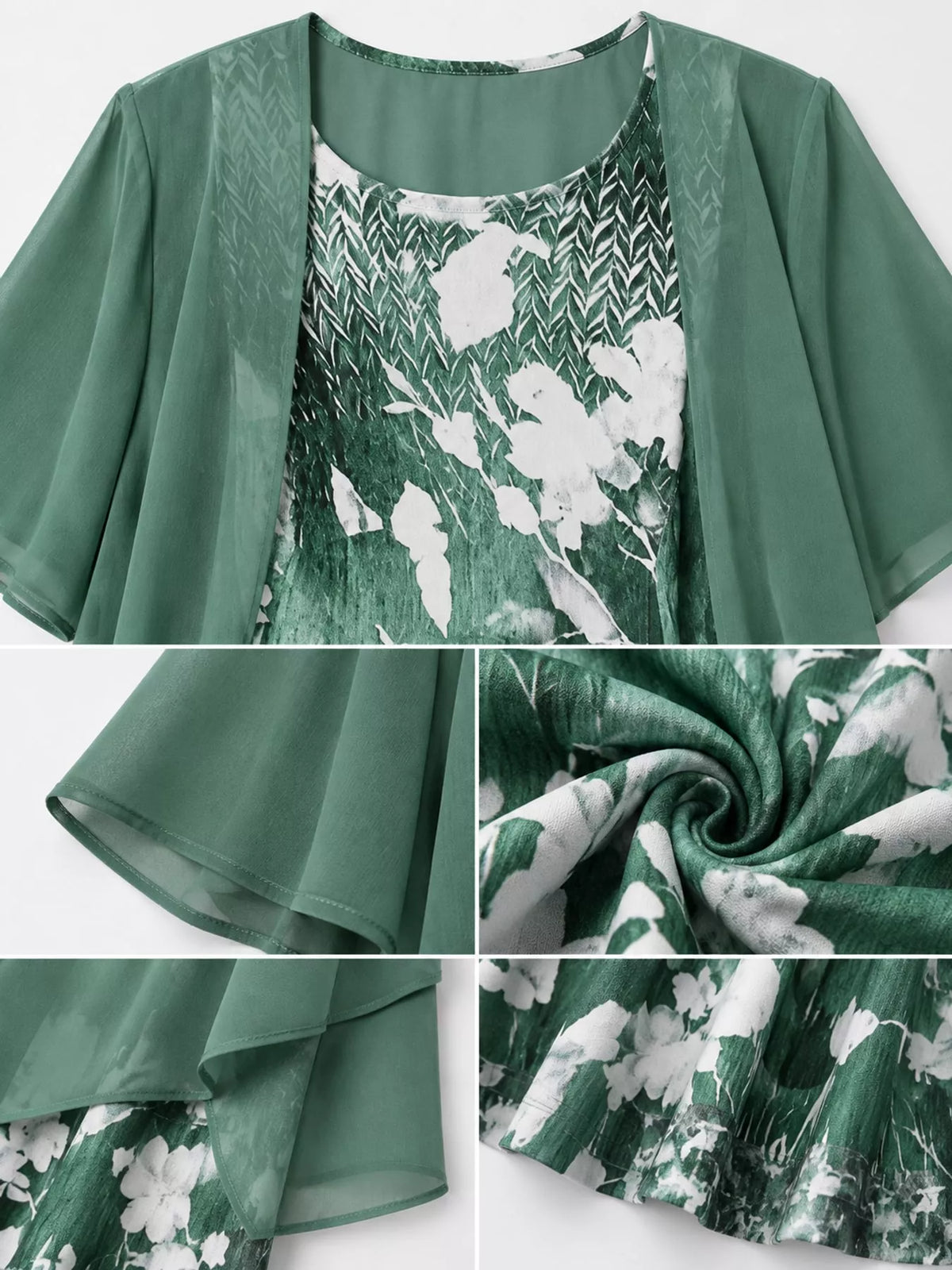 Full Size Floral Print Midi Dress and Chiffon Cardigan Set Plus Size