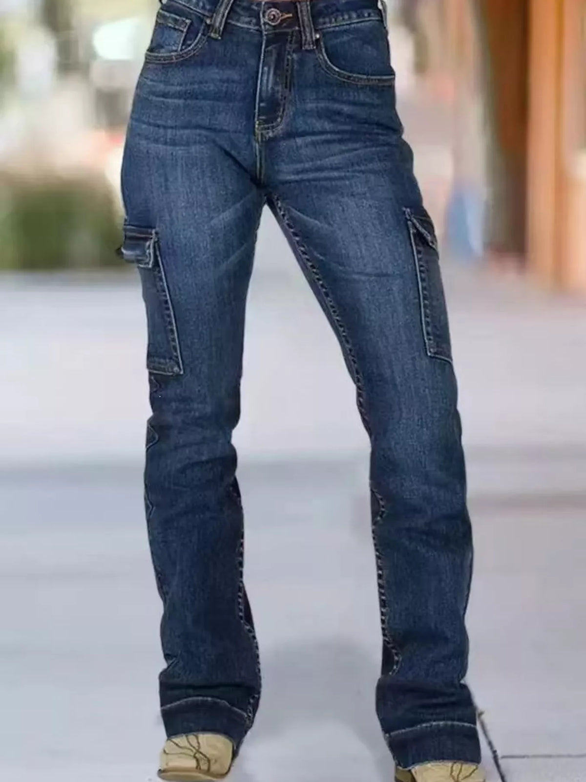 Wings Embroidered High-Rise Cargo Jeans