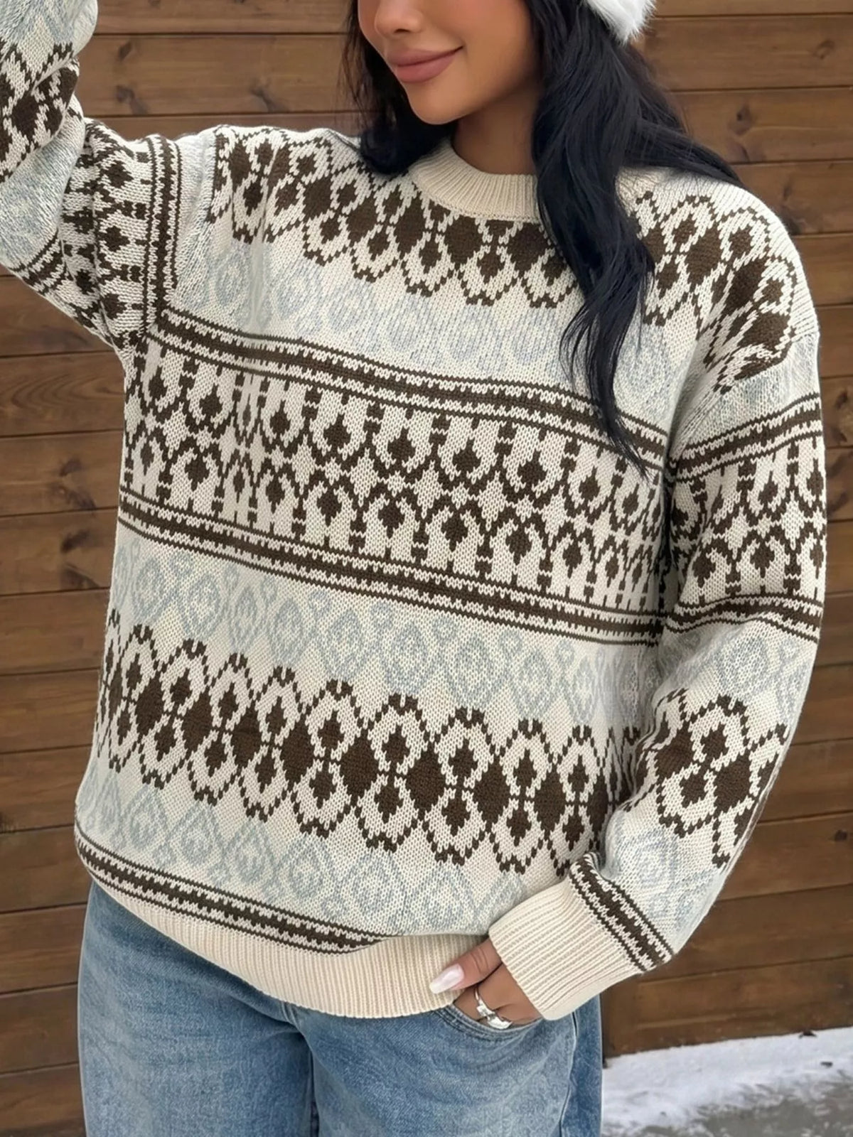 Fair Isle Pattern Crew Neck Sweater