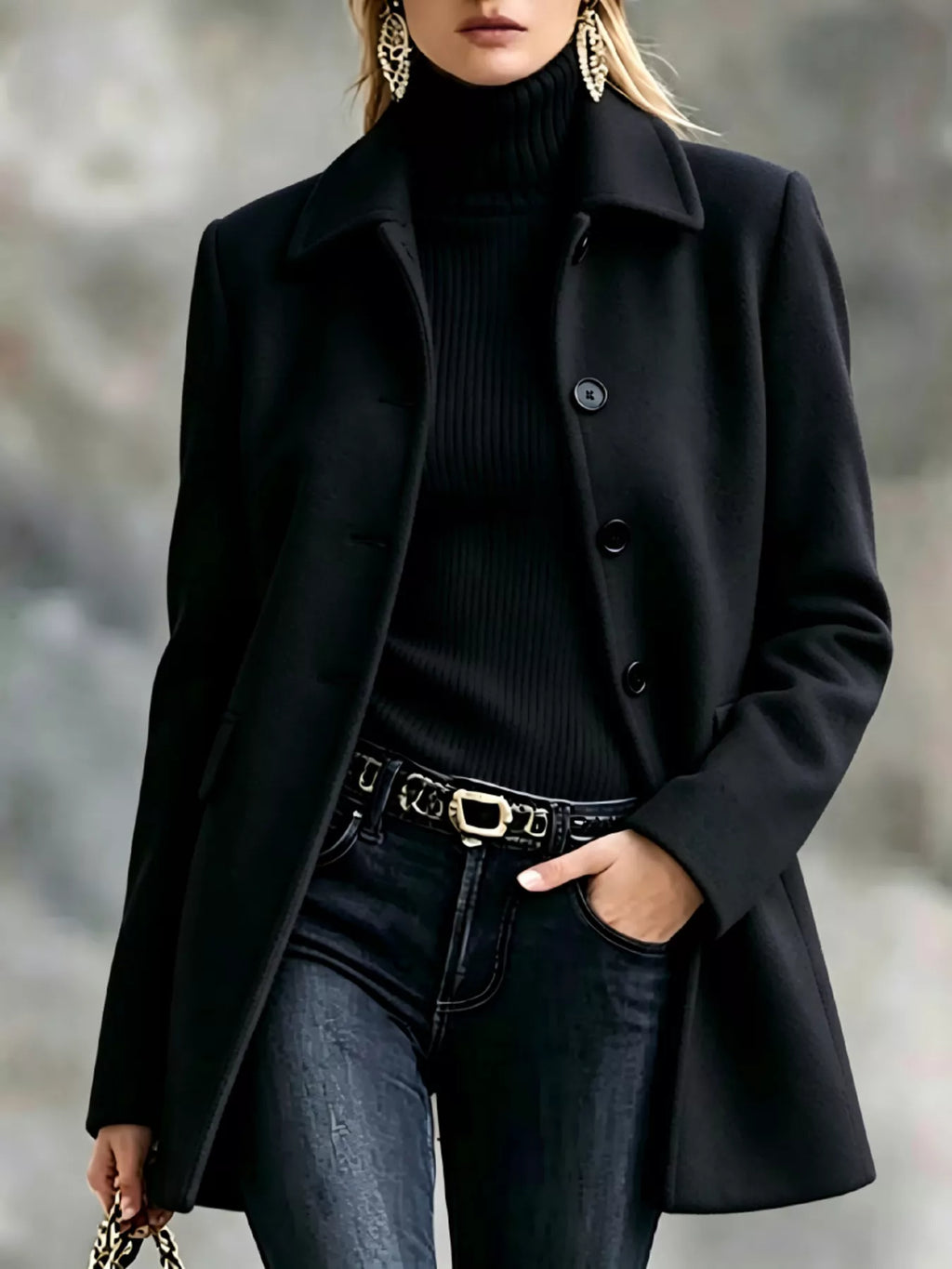 Button Up Collared Neck Coat