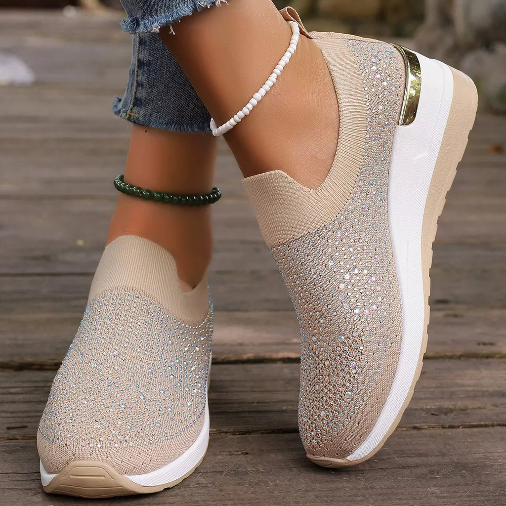 Rhinestone Round Toe Slip-Ons