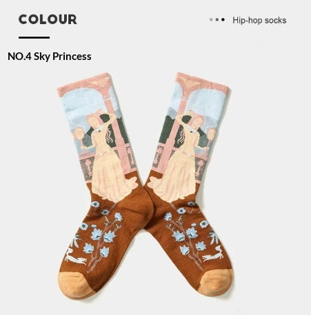 French Creative Socks Illustration Art Socks For Men And Women Couples