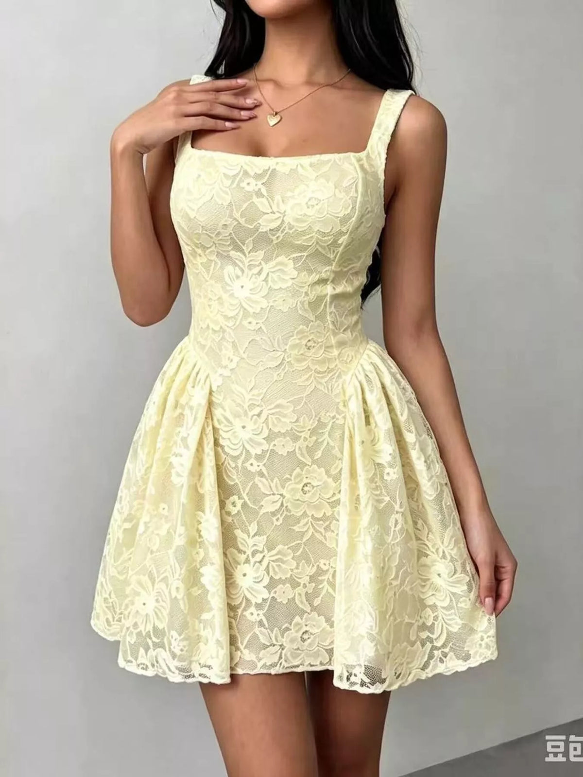 Floral Lace Square Neck Mini Dress