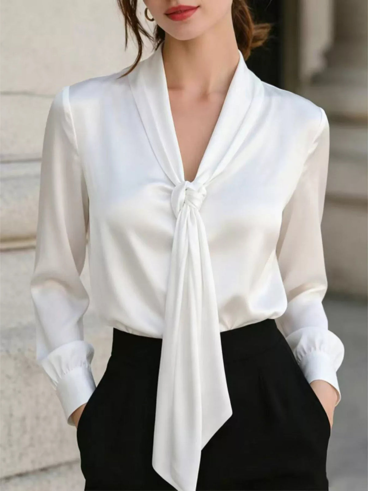 Front Tie Detail Satin Blouse