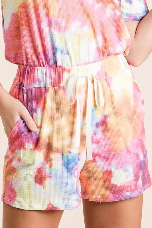 Tie Dye French Terry Drawstring Shorts