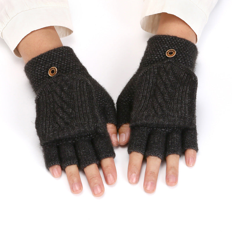 Women's Korean-style Thickened Thermal Knit Gloves In Solid Colors For Winter