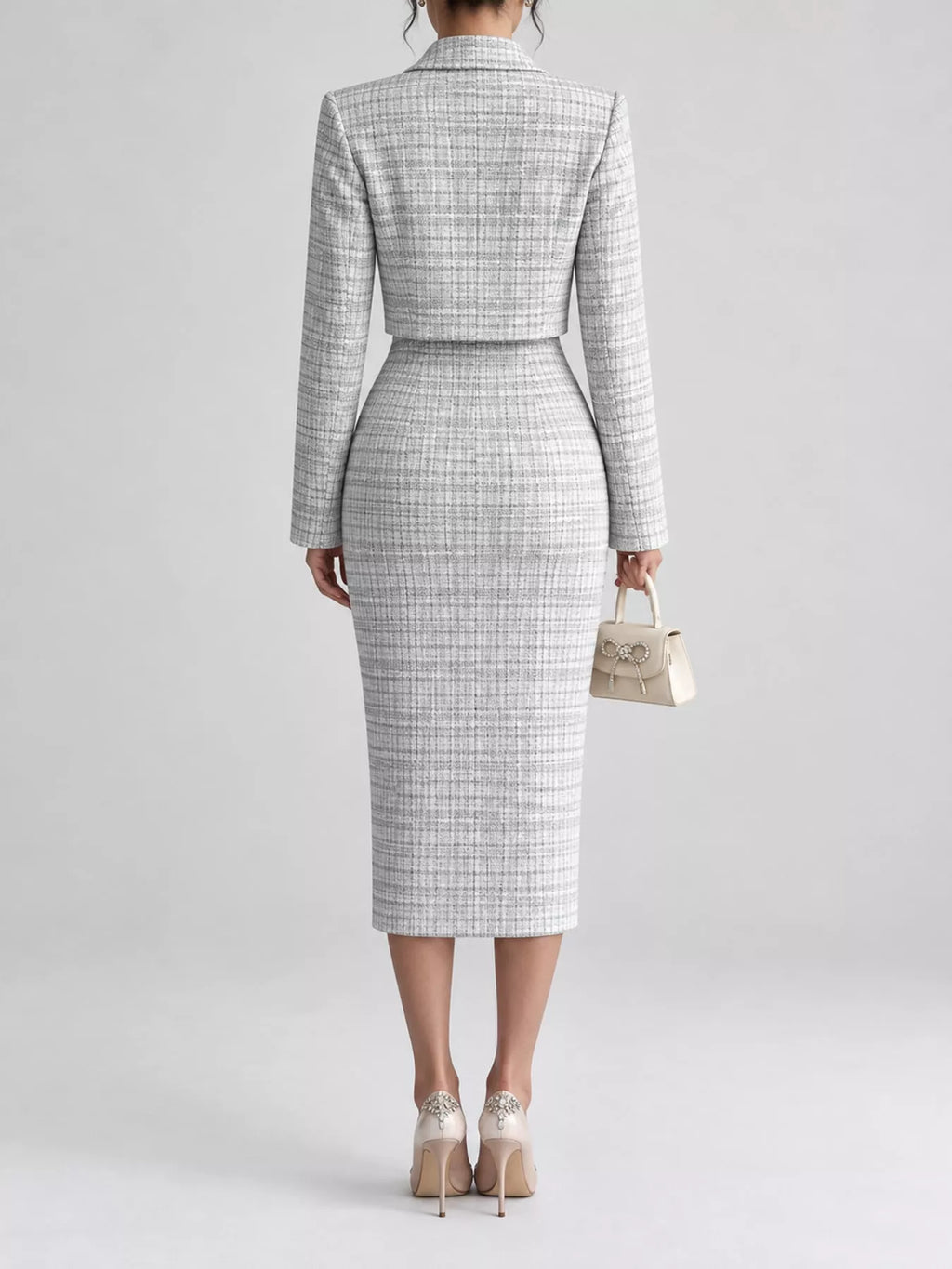 Tweed Square Neck Dress and Cardigan Set