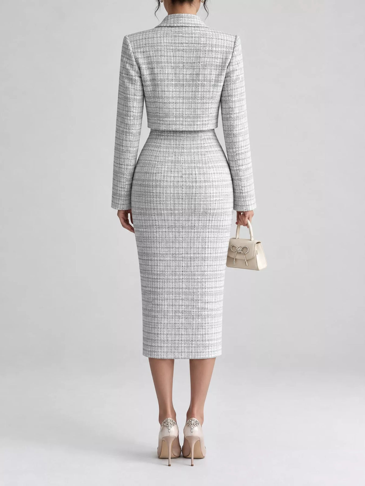 Tweed Square Neck Dress and Cardigan Set