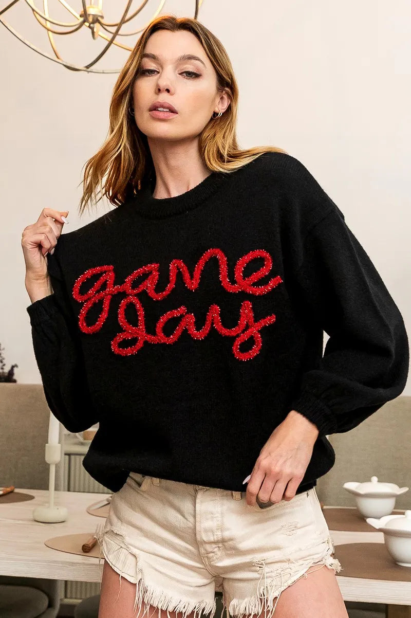 BiBi Game Day Metallic Letter Sweater