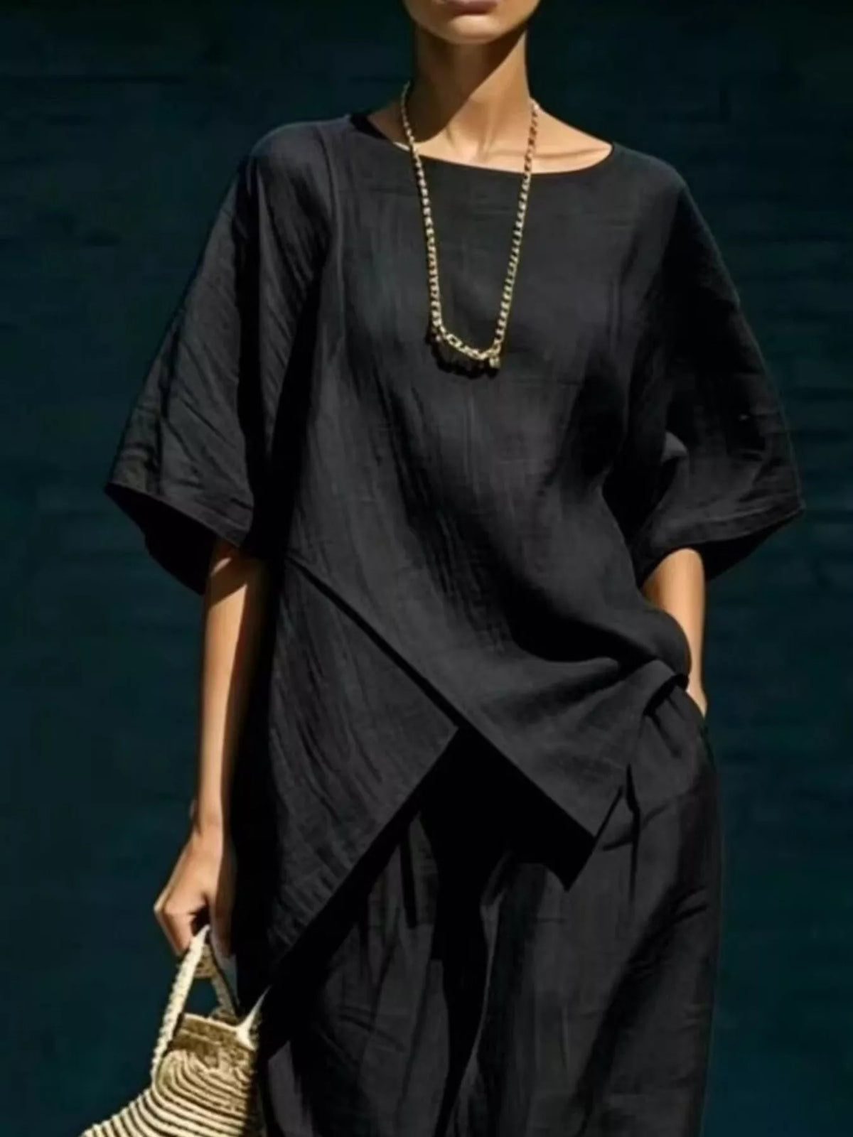 Full Size Asymmetric Top and Wide-Leg Pants Set Plus Size