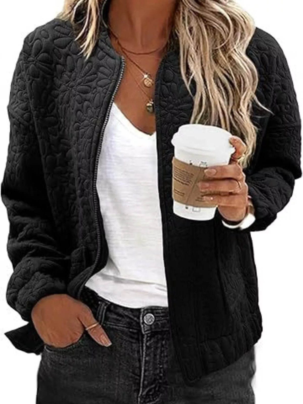Floral Quilted Zip Up Jacket