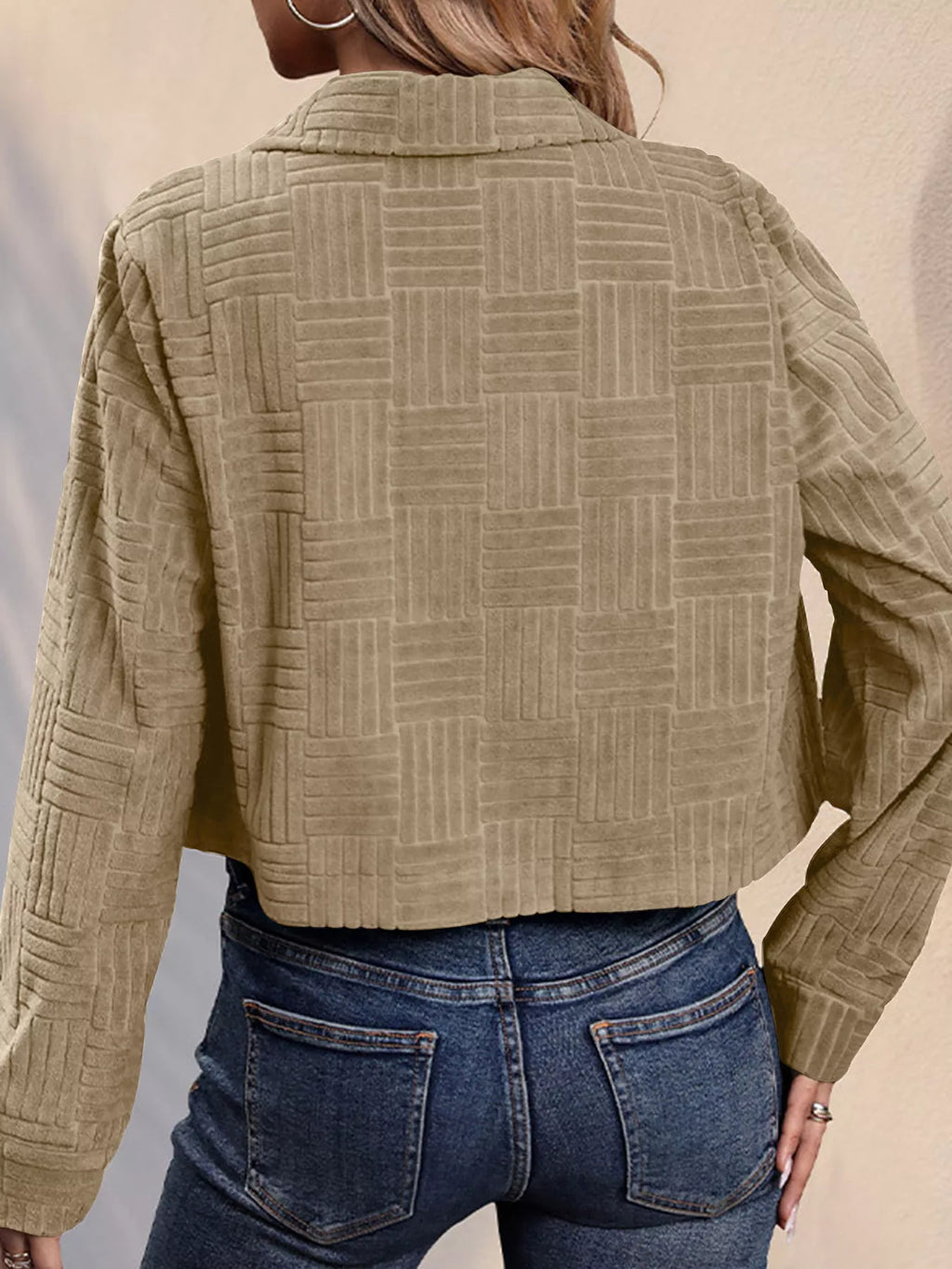 Textured Corduroy Button-Front Cropped Jacket